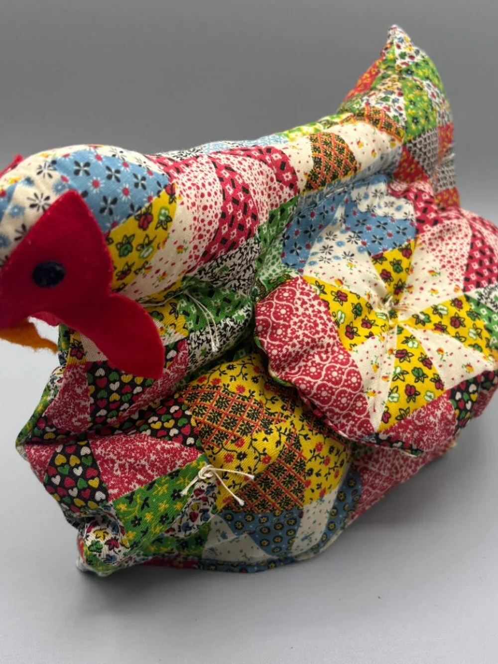 Vintage Overly-Raker Quilted Chicken Tea Cozy Patchwork Hen Teapot Cover Country